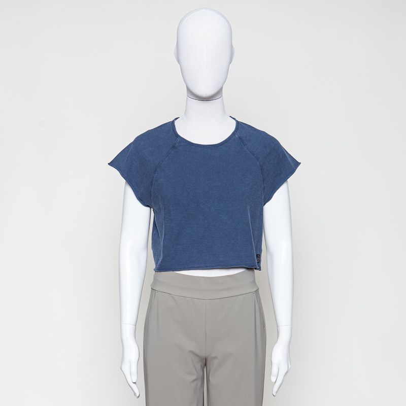 cropped slub shirt blau