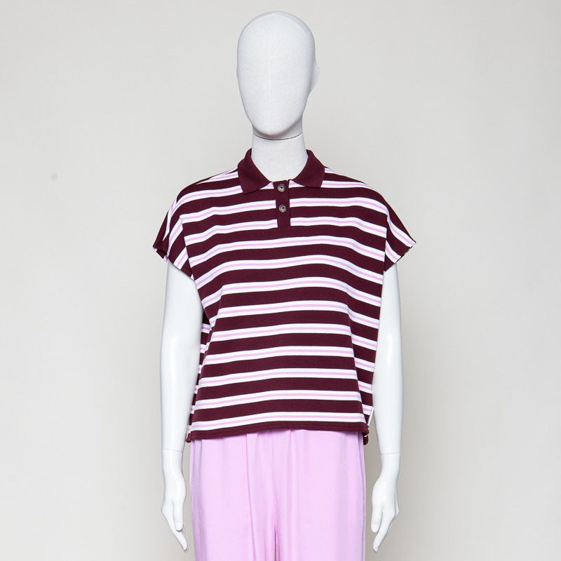Organic gestreiftes Polo rosa/weiss/bordeaux