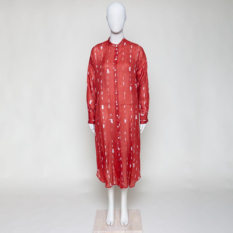 langes Leinenkleid rot/offwhite