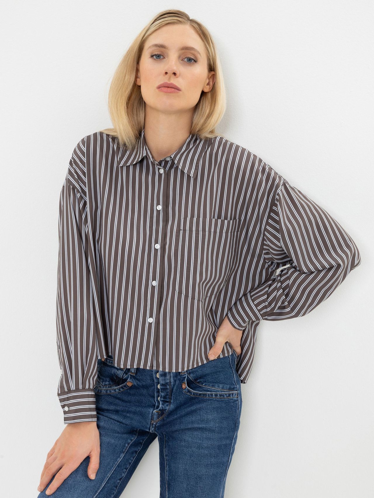 Perlina longsleeve poplin striped coffee