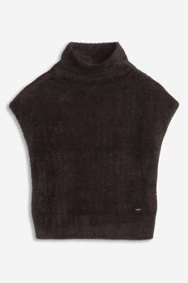 Dunkelgrauer, hochgeschlossener Turtleneck-Kropfpullover mit glattem Stoff.