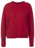 Rotes, rundes Rollkragenpullover aus weichem Strickmaterial, kurz geschnitten.