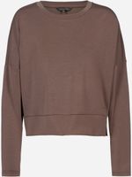 Beige langärmliges Croptop mit Rundausschnitt, weich und geräumig.