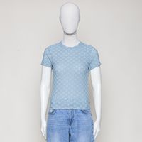 open structure slim-fit T-shirt hellblau