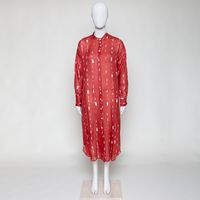 langes Leinenkleid rot/offwhite