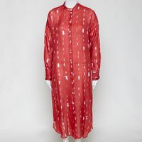 langes Leinenkleid rot/offwhite