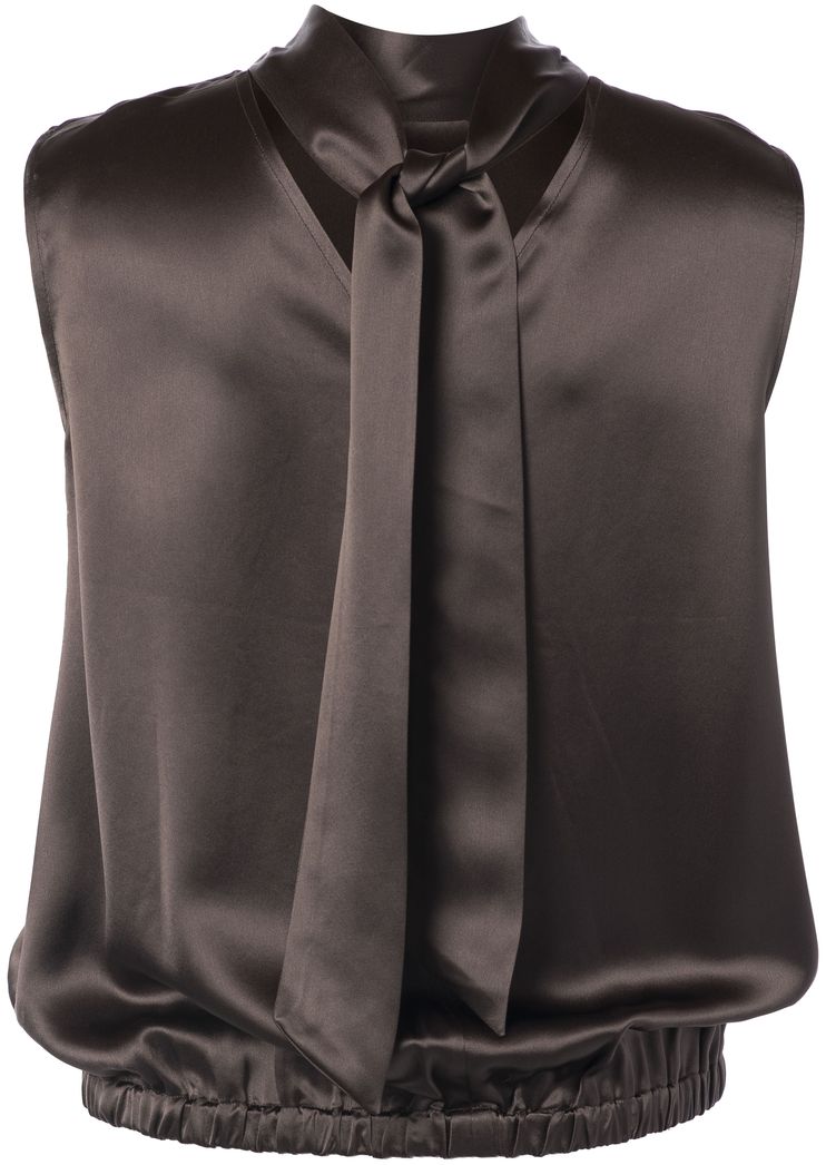 Elegantes, dunkelgraues Satinveste mit Krawattenknoten und elastischem Bund.