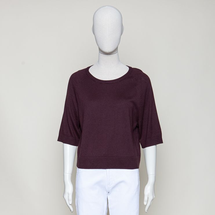 blended Kurzarm-Pullover reaxed burnt aubergine