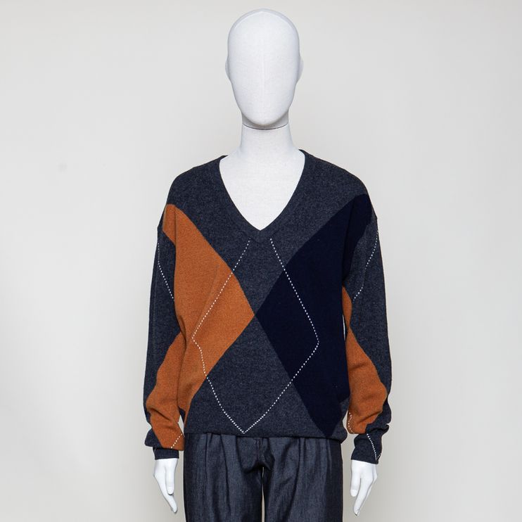 Philippa sweater grey/cognac argyle