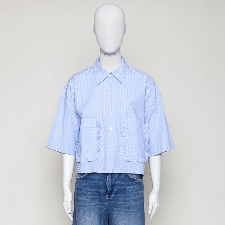 Zia Poplin Checked hellblau/weis kariert