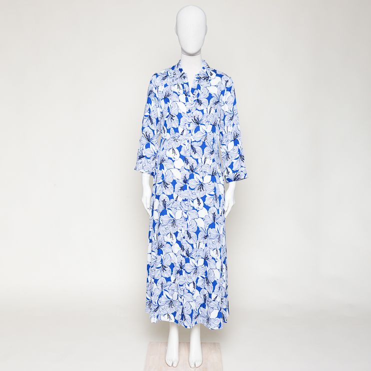 Midikleid aus Tencel blau/weiss geblümt