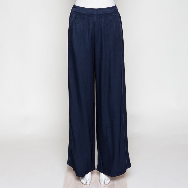 Satin wide leg Pants-vintage blue