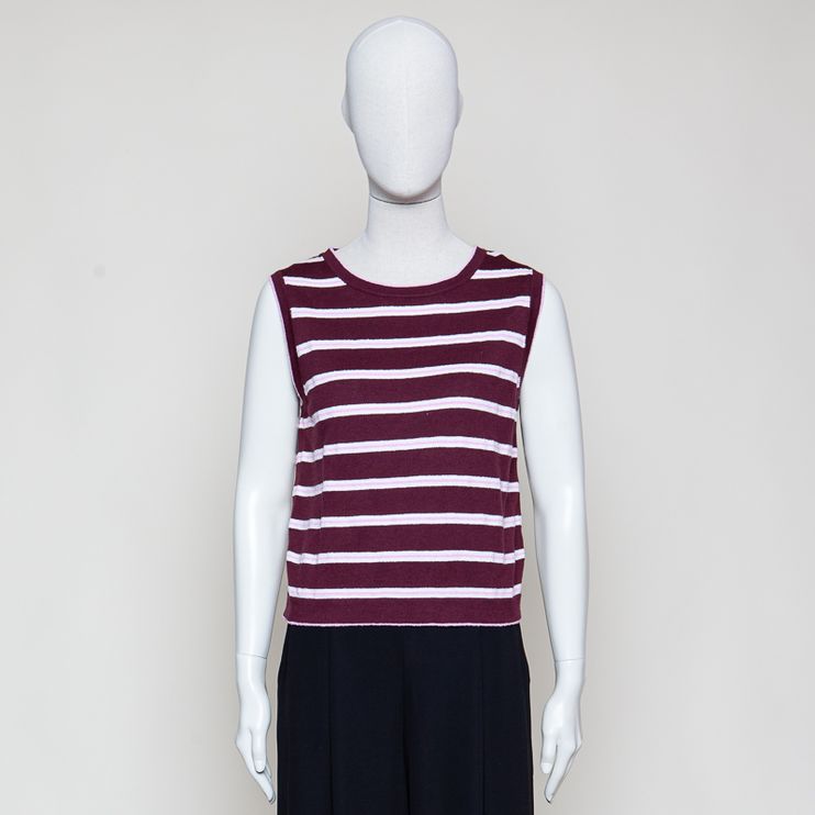 Blended ärmelloser Strickpullover weiss/rosa/bordeaux gestreift