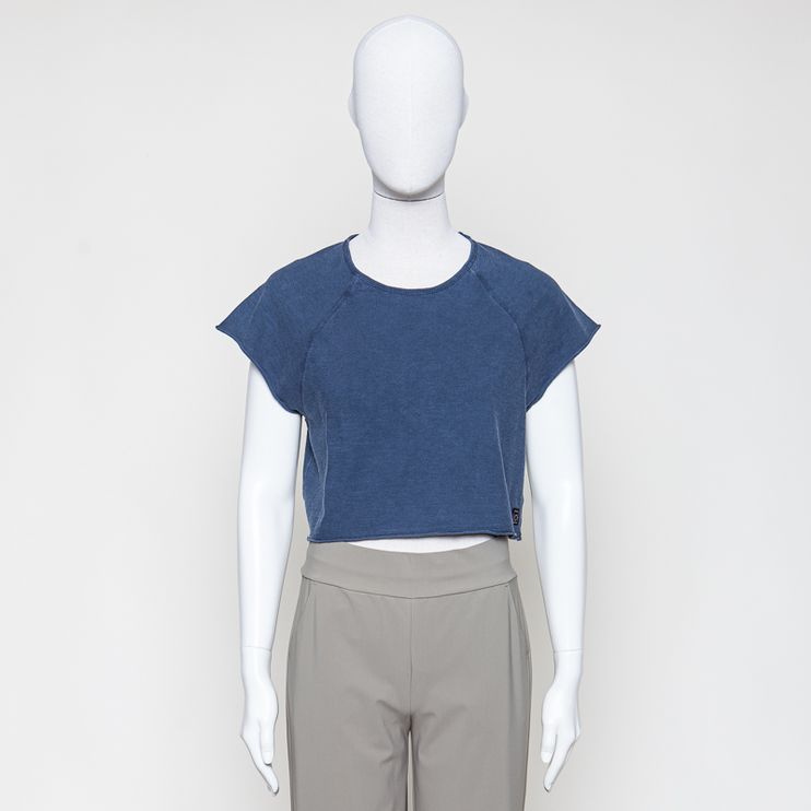 cropped slub shirt blau
