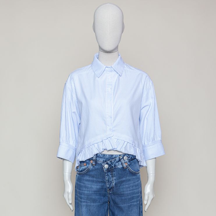 Striped cropped Shirt-Bluse blau/weiss gestreift