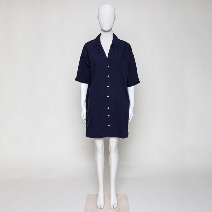 dklblaues Hemdblusenkleid