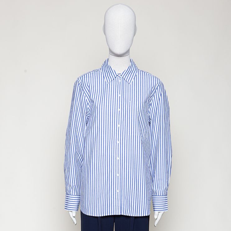 Stripe Loose Shirt Blouse white-dynamo blue