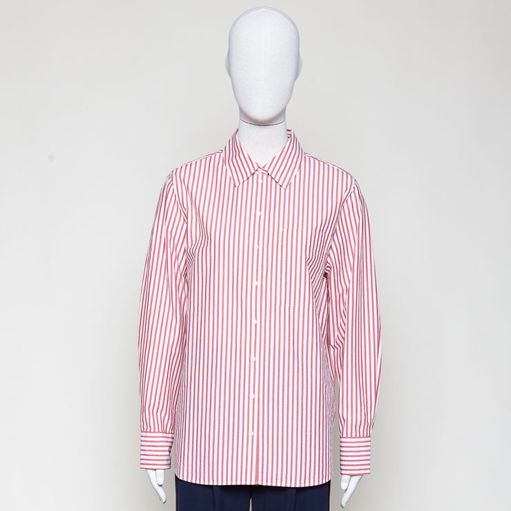 Stripe Loose Shirt Blouse milk-mars red