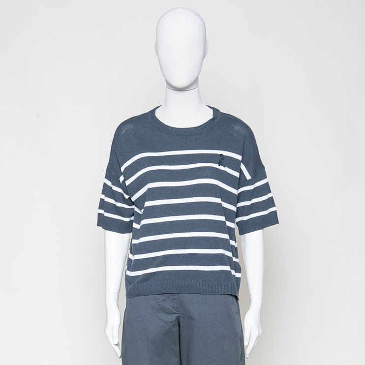 Striped Linen Blend Sweater space steel-undyed