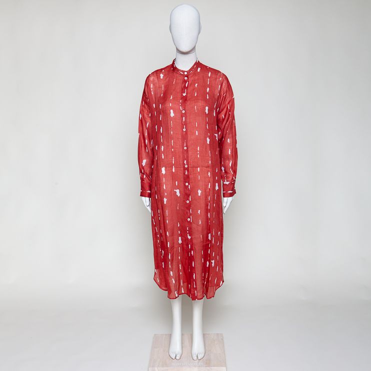 langes Leinenkleid rot/offwhite