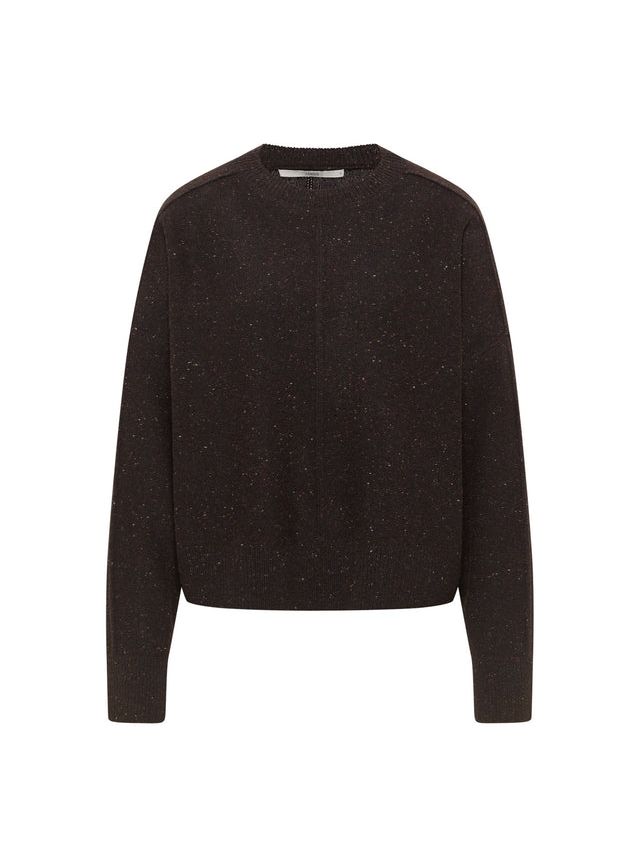 Oversized Rundhalspullover GOTS chocolate tweed