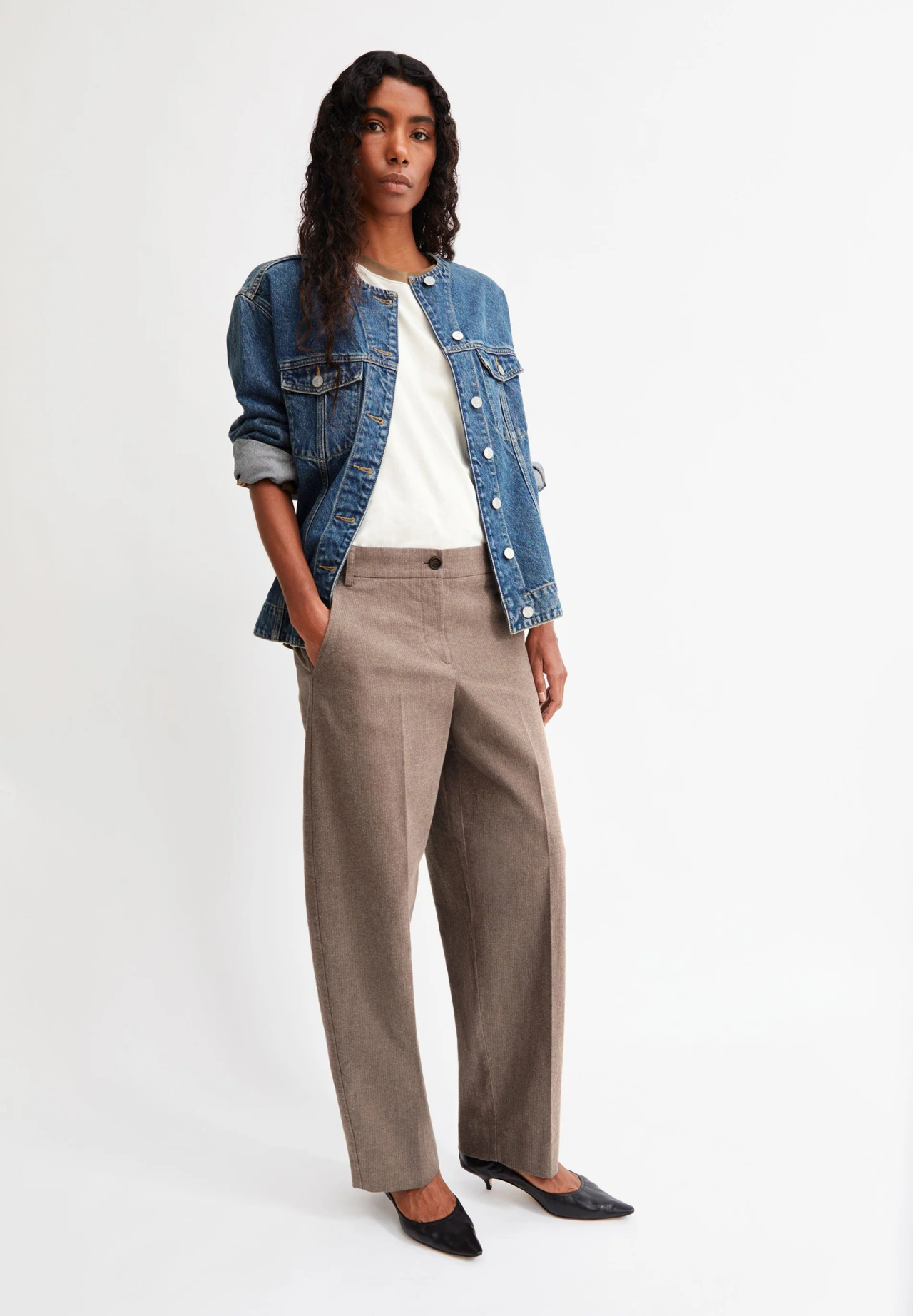 Herringbone barrel Leg Pant claystone-soft nougat