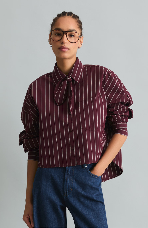 gestreifte Schluppen-Bluse dark red