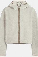 Hellbeiger Frottee-Hoodie mit Reißverschluss und Kapuze, weich und oversized.