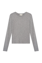 Graues Langarm-Oversized-Shirt mit Rundausschnitt, bequem und schlicht.