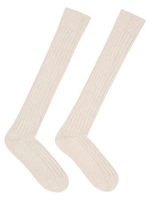 Paar cremefarbener, lang geschnittener Socken mit Rippenoptik.