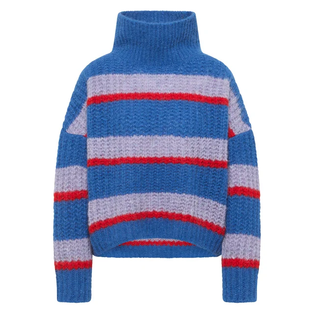 Grobstrickpullover blue violet stripe